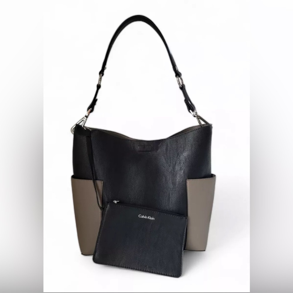 Calvin Klein Black and Taupe Tote Bag